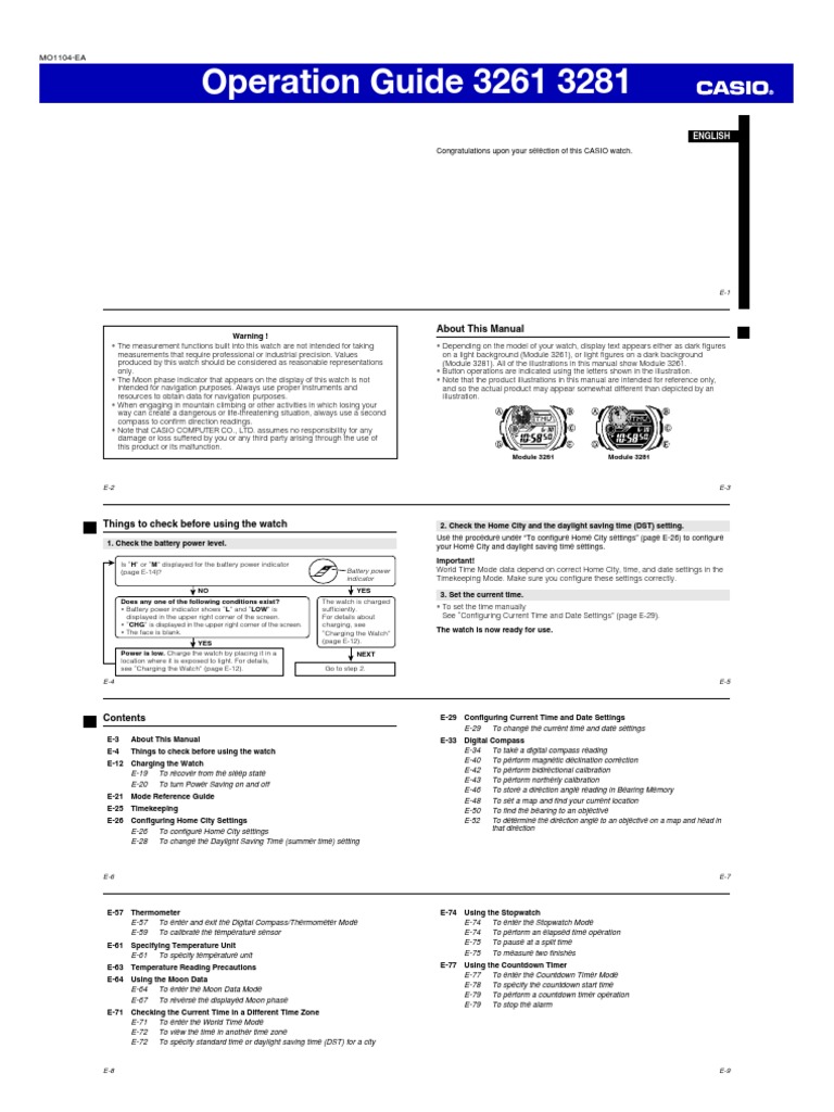 Casio Watch Operation Guide 3261/3281 | PDF | Fahrenheit | Celsius