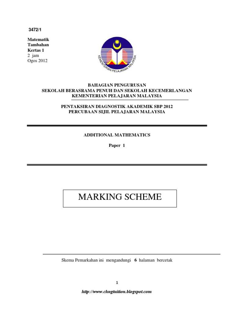 Additional Mathematics SPM Trial Exam 2012 | PDF | Teaching Methods ...
