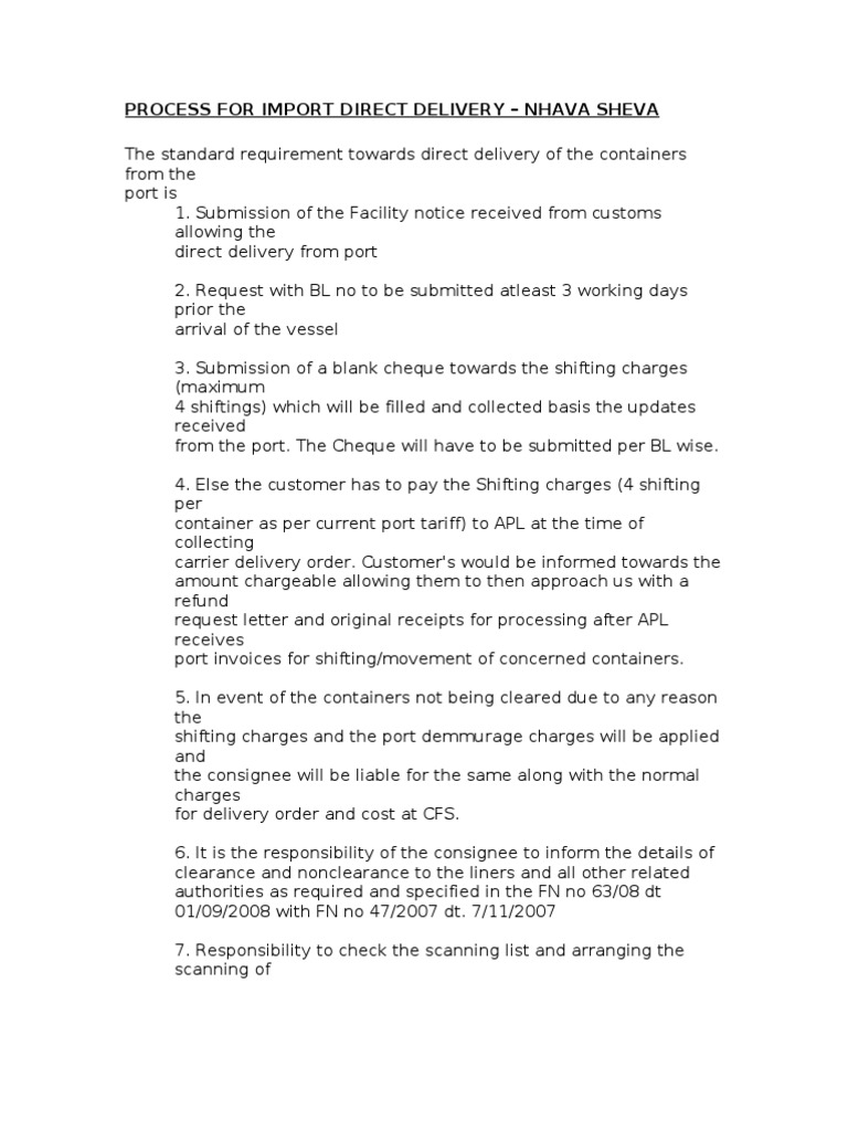 Process For Import Direct Delivery PDF