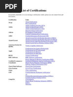 Complete List of Certifications