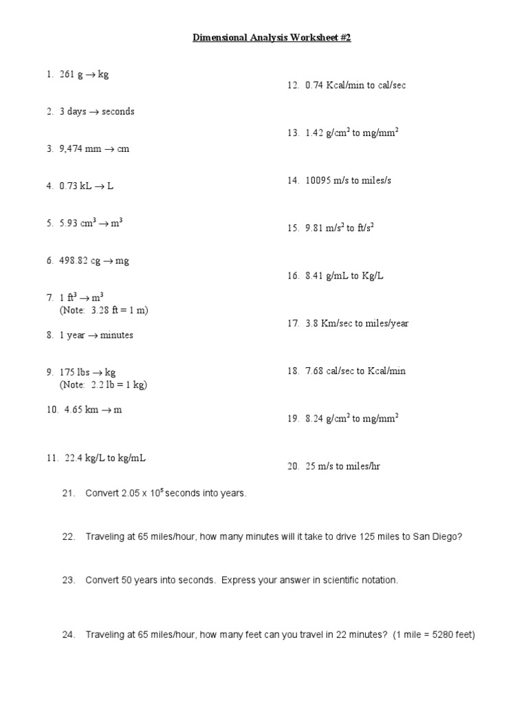 Dimensional Analysis Worksheet For Nursing Inside Dimensional Analysis Worksheet 2