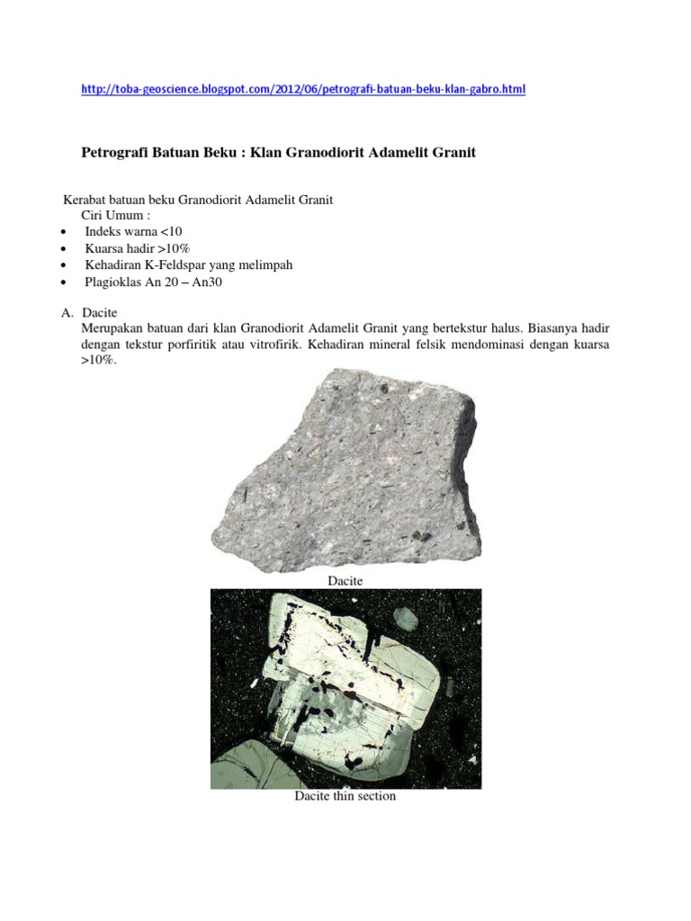 Bahan Petro 3 (Klan Granosiorit, Adamalit Granit) | PDF