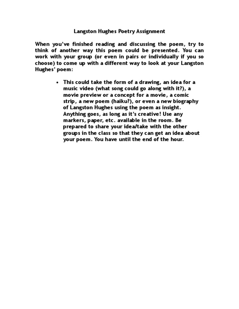 Langston Hughes Poetry Assignment