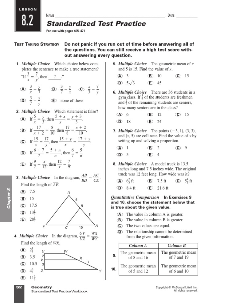 8 2 Test Multiple Choice Geometry