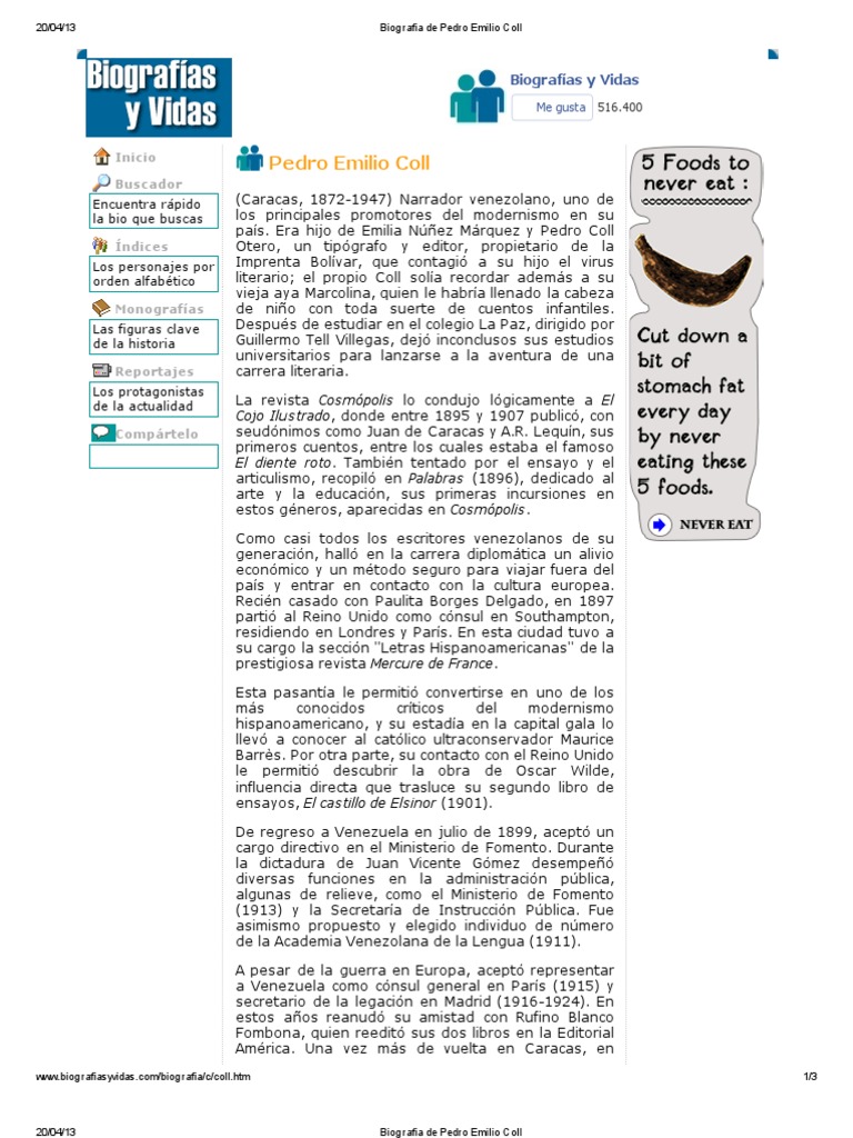 Biografia de Pedro Emilio Coll | PDF | Venezuela