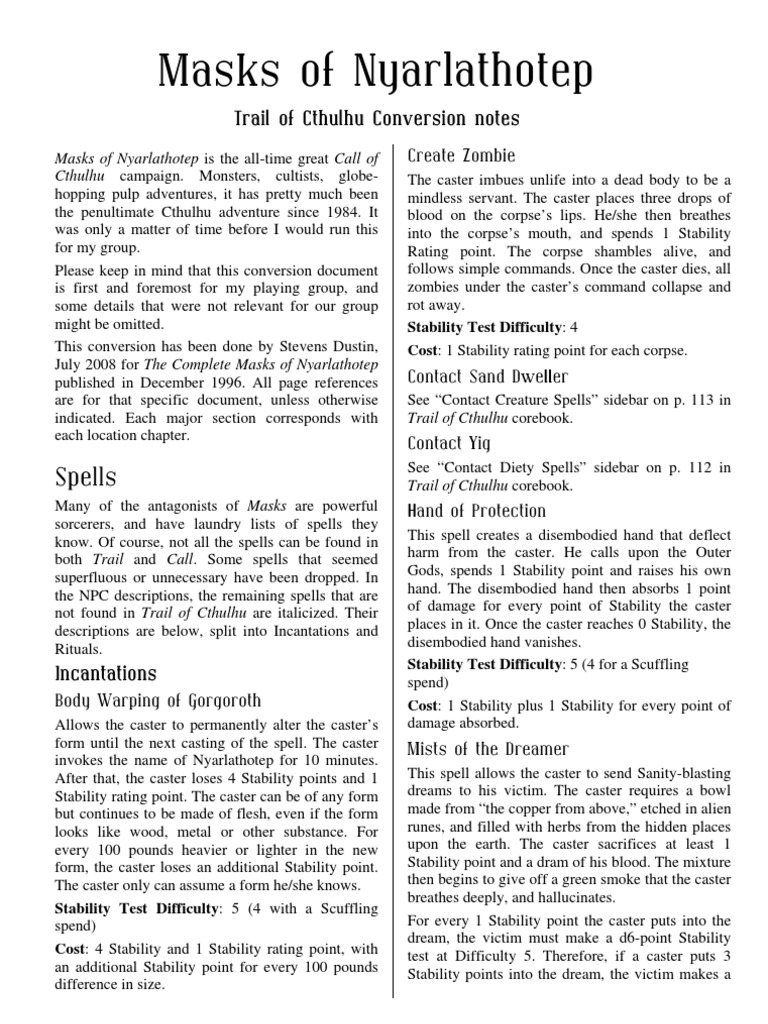 Masks of Nyarlathotep Trail Conversion PDF Ancient Egypt