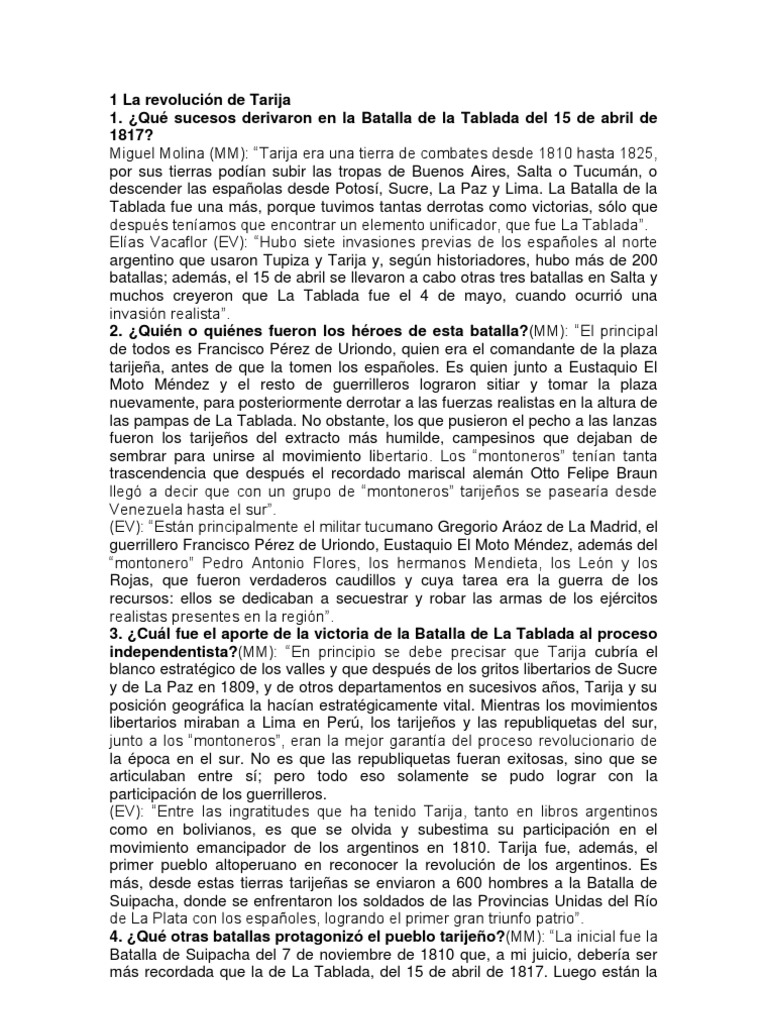 1 La Revolucion De Tarija Conflicto Armado Agitacion