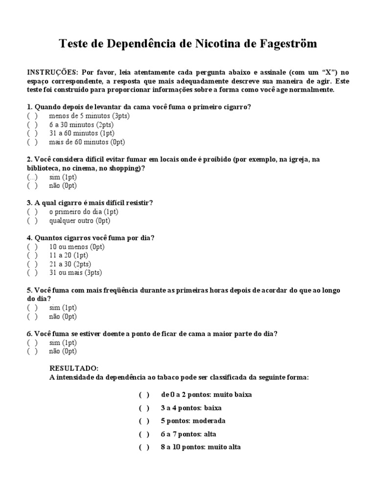 Teste de Dependência de Nicotina de Fagerström | PDF