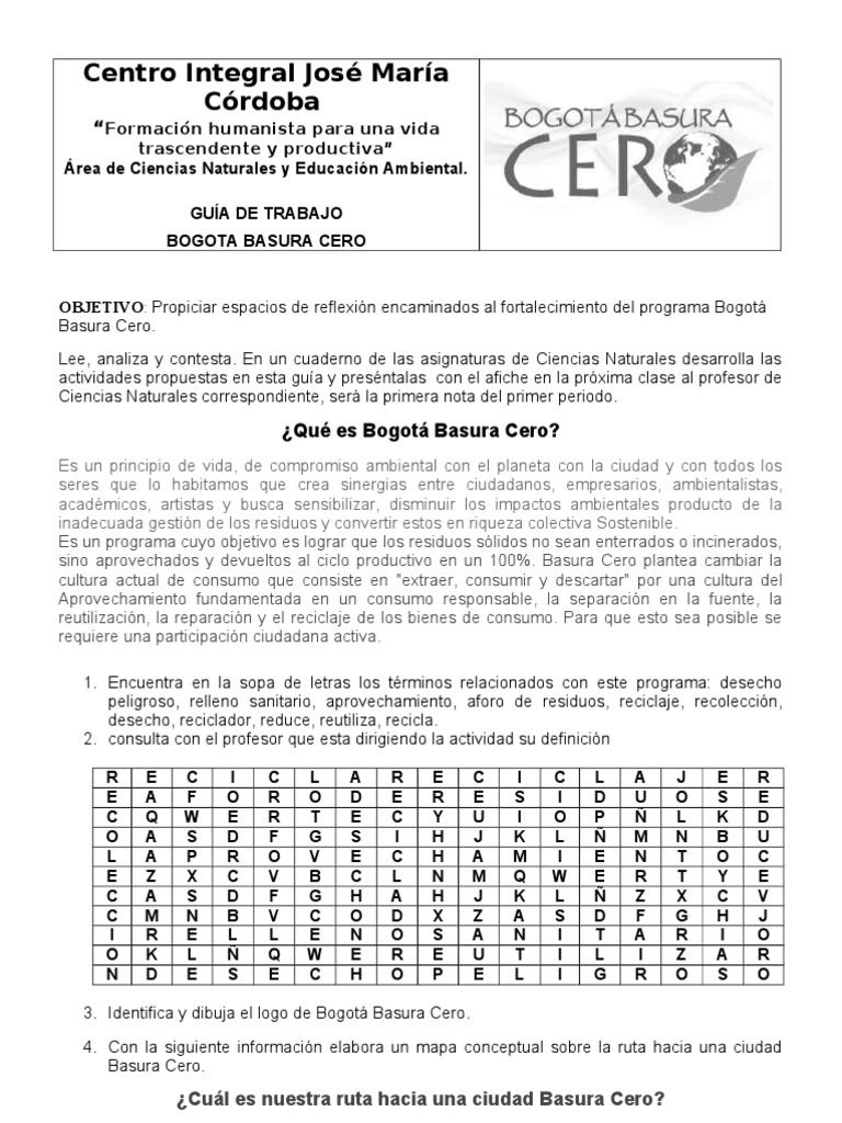 Guía Escolar: Bogotá Basura Cero | PDF | Residuos | Reciclaje