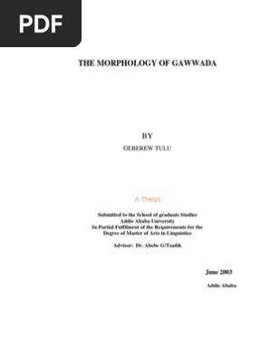 Geberew Tulu Mophology Of Gawwada Grammatical Gender Grammatical Number