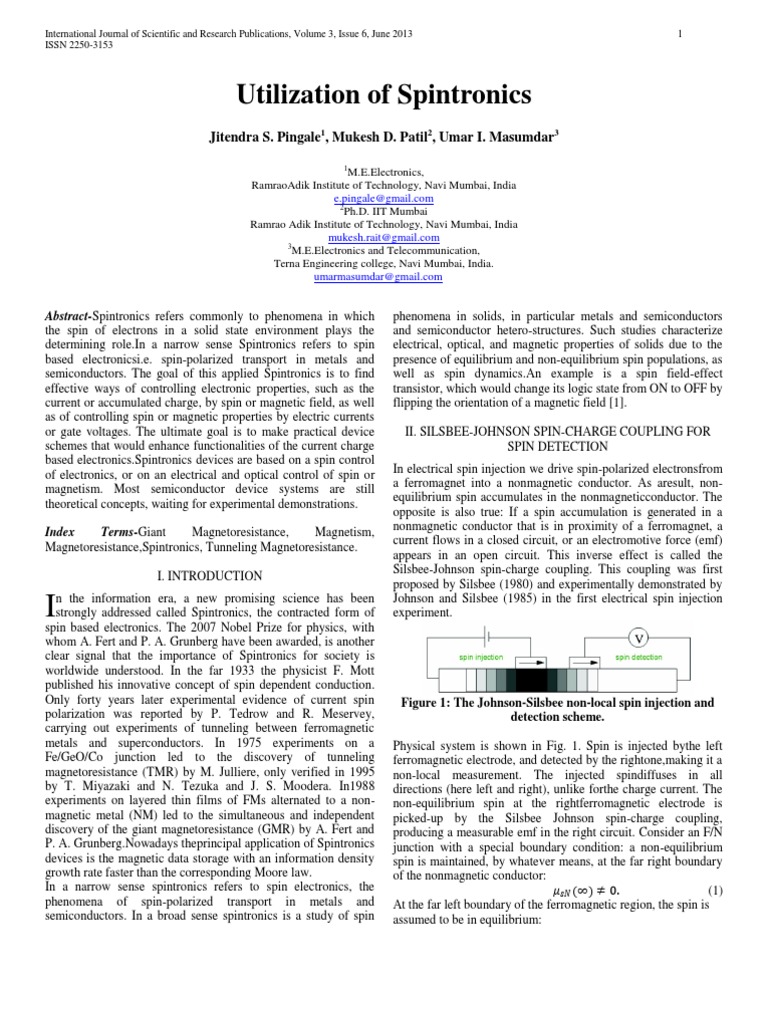 Utilization of Spintronics PDF Field Effect Transistor Transistor