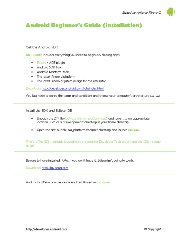 Android Beginner's Guide (Installation) : Get The Android SDK | PDF