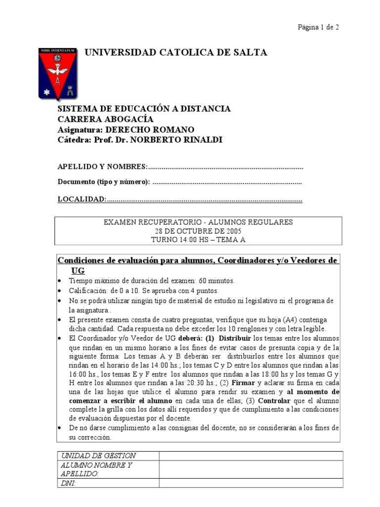 D° Romano - Rinaldi - Recuperatorio - 14,00 - T.A (28 10) | PDF