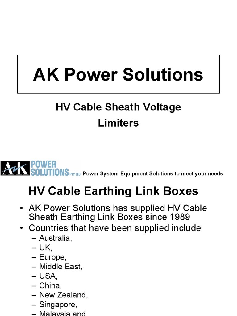 Cable Sheath Voltage Limiters Presentation PDF Electric Power