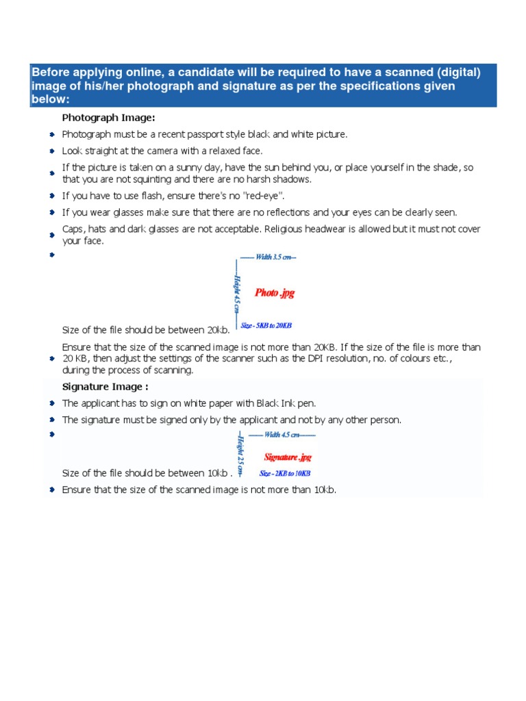 Signature and Photo Size Requirements | PDF