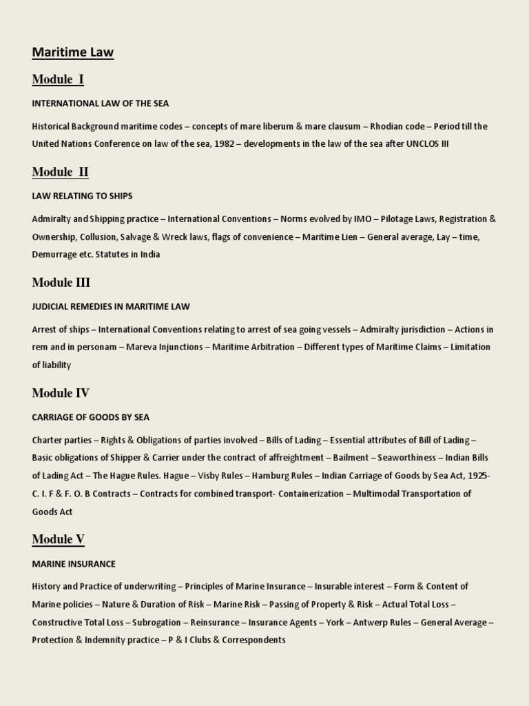 Maritime Law Course Curriculum Overview | PDF