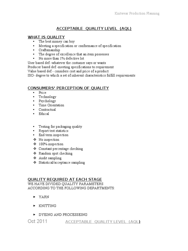 11c... Acceptable Quality Level | PDF | Sampling (Statistics) | Knitting
