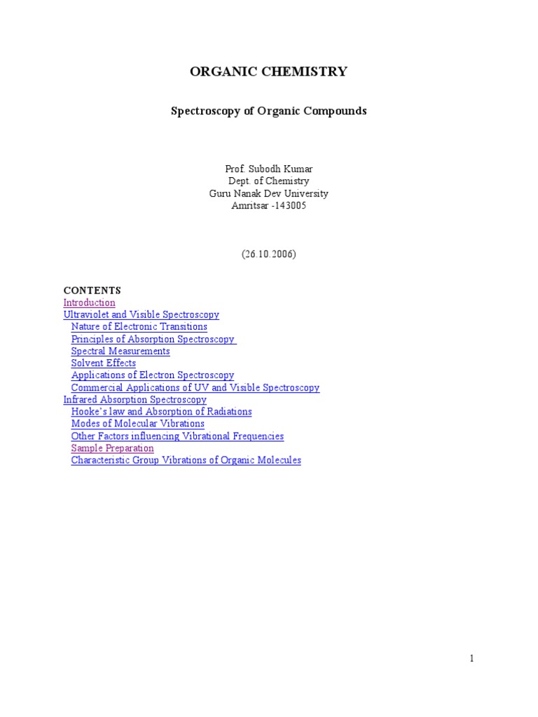 Spectroscopy of Organic Compounds | PDF