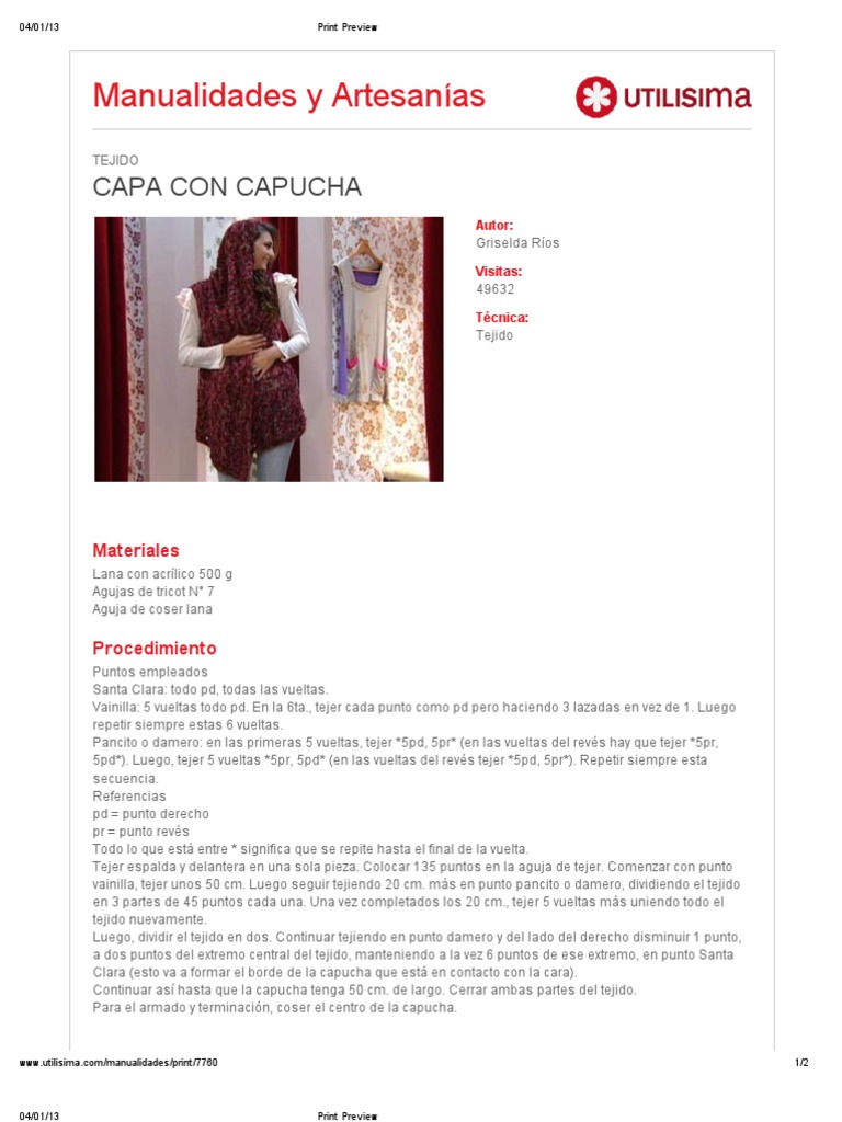 Capa con Capucha: Patrón y Guía de Tejido | PDF | Hogar, jardinería y ...