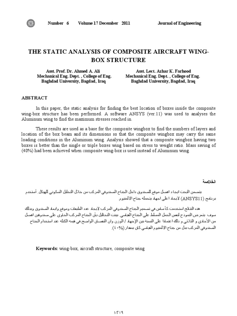 The Static Analysis of Composite Aircraft Wing Box | PDF | Deformation ...