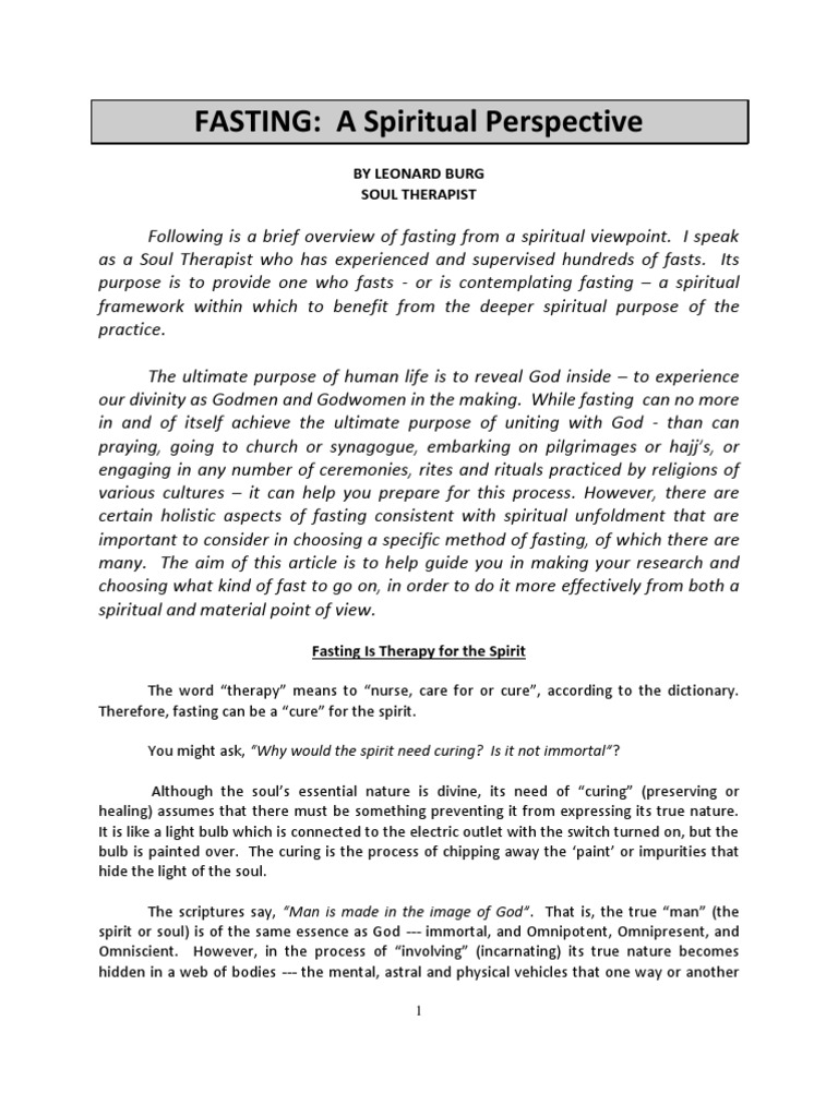 Fasting - A Spiritual Perspective | PDF