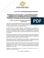 BOLETIN DE PRENSA 019 - 2013TALLER POLÍTICA NAC. FORESTAL Y DE FAUNA SILVESTRE 2