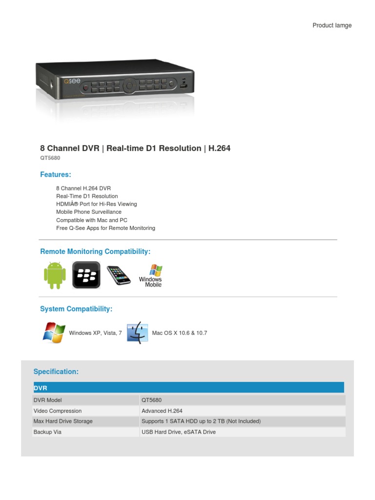 8 Channel DVR - Real-Time D1 Resolution - H.264: Features | PDF | Computers