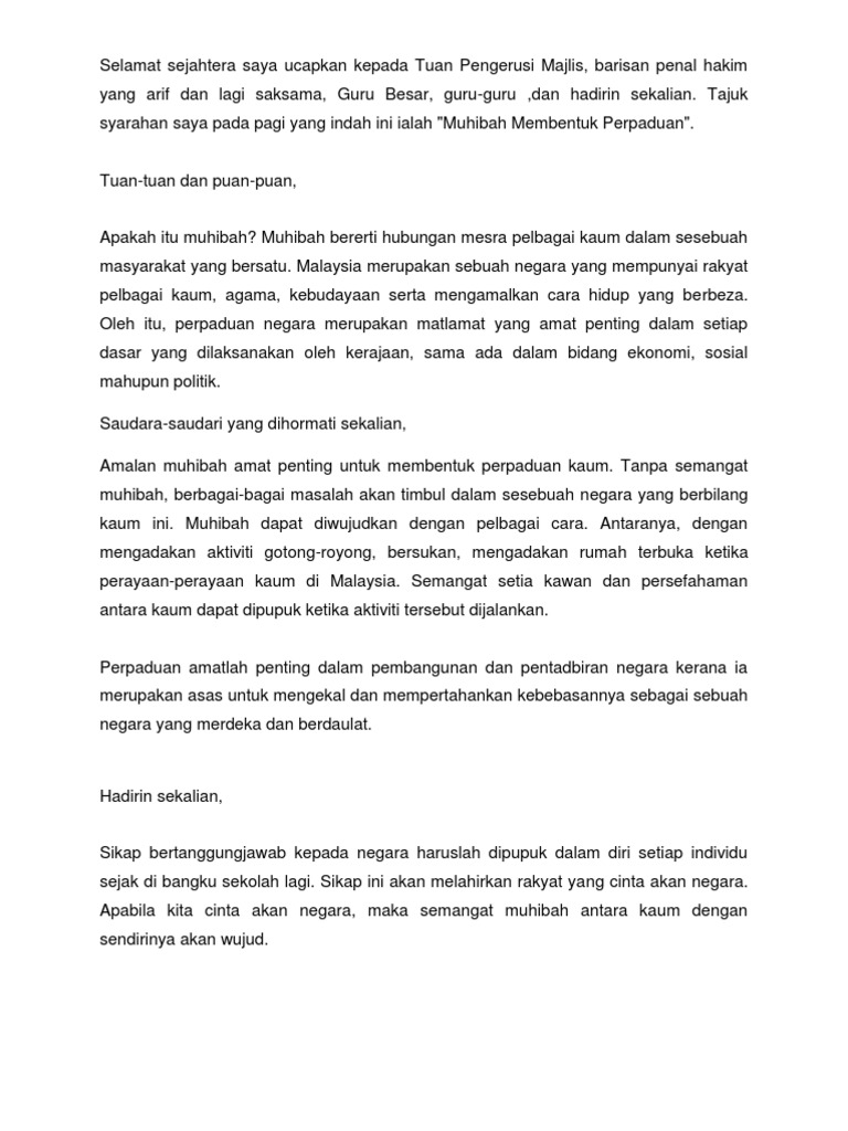Syarahan Perpaduan Pdf