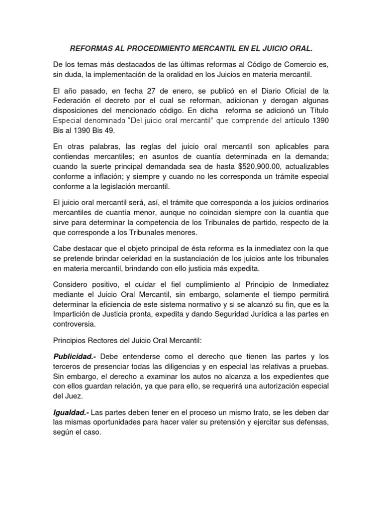 Juicio Oral Mercantil. Demanda judicial Ley procesal