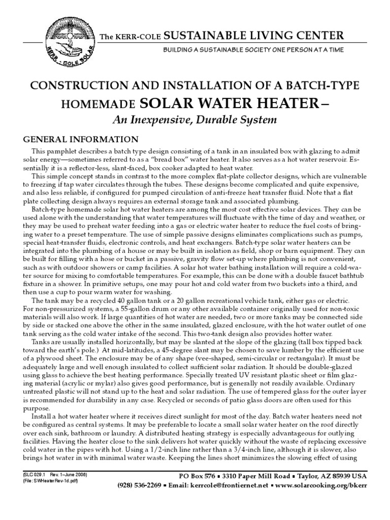 Simple Solar Waterheater Pdf Water Heating Building Engineering