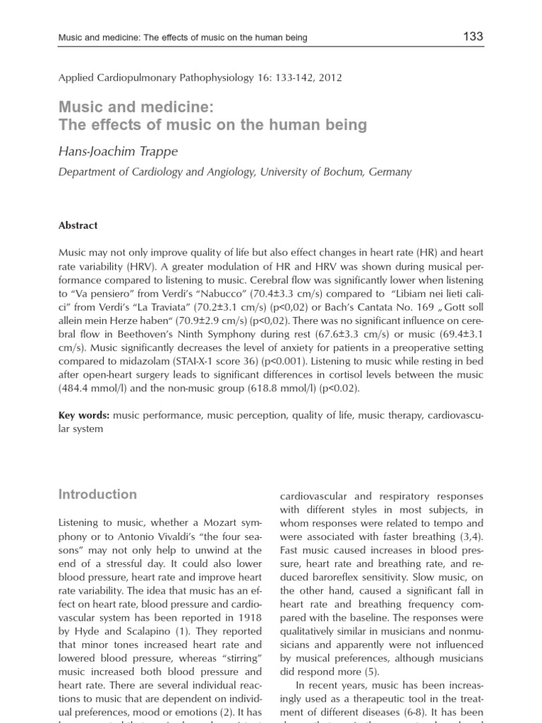Music and Medicine The Affect of Music On The Human Being | PDF | Heart ...