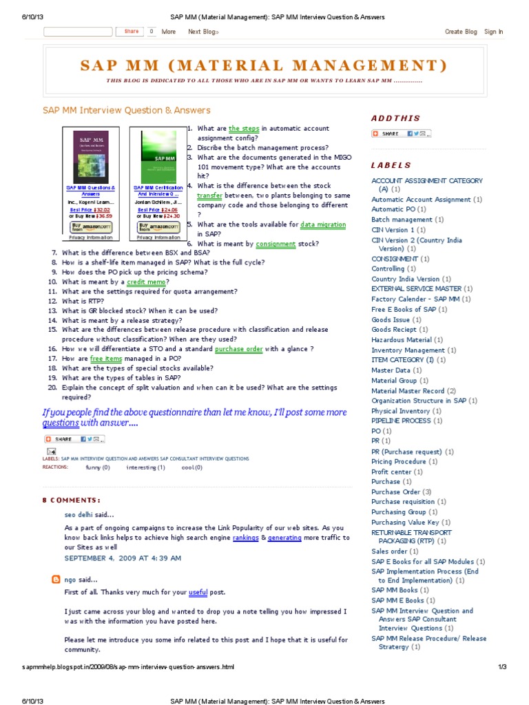 SAP MM Interview Questions Guide | PDF | Search Engine Optimization ...