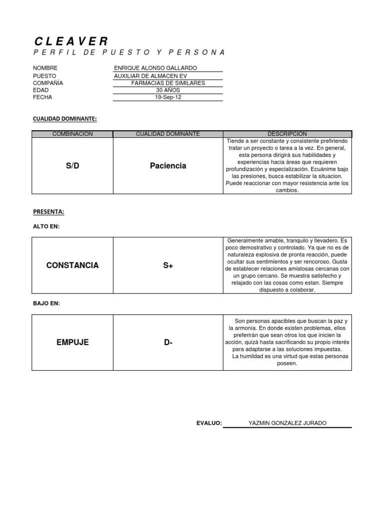 Test Cleaver Automatizado Gratis | PDF | Toma de decisiones | Ciencia ...
