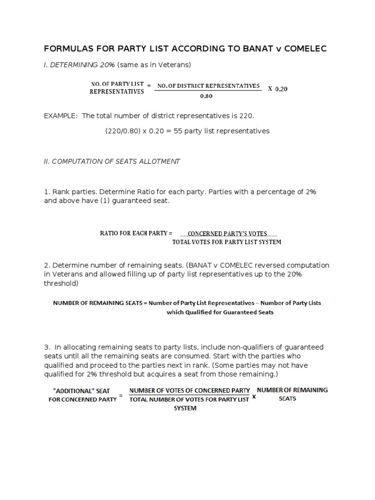 Party List Seat Computation in PH | PDF