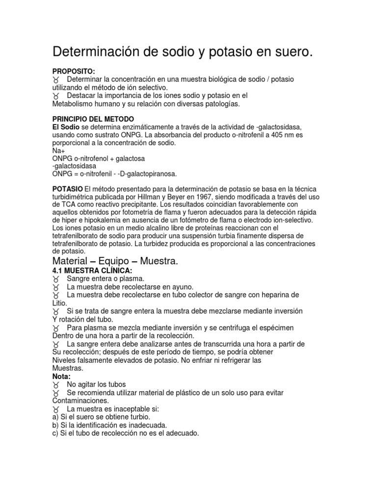 Determinación de sodio y potasio en suero | PDF | Sodio | Potasio