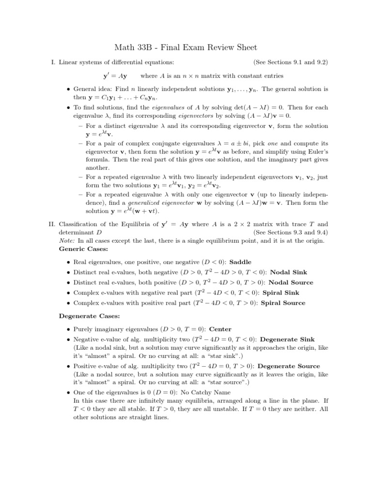 Math 33B Final Exam Review Guide | PDF | Eigenvalues And Eigenvectors ...