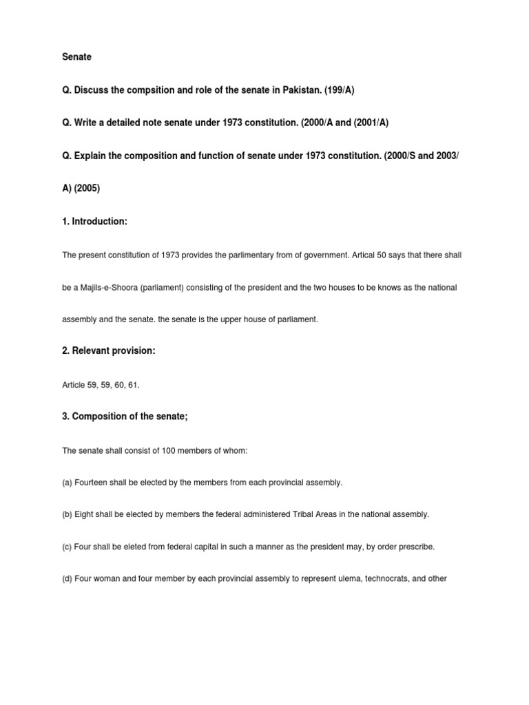 Composition and Role of Pakistan's Senate | PDF | Senate | Quorum
