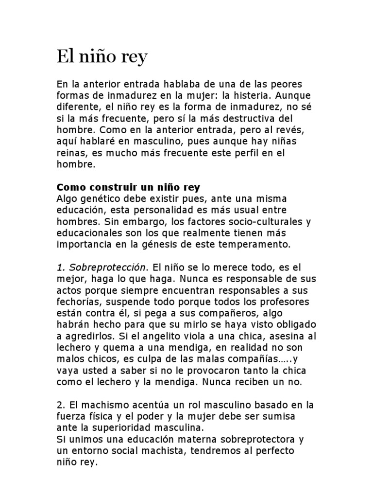 Características del Niño Rey | PDF | Machismo | La dependencia de ...