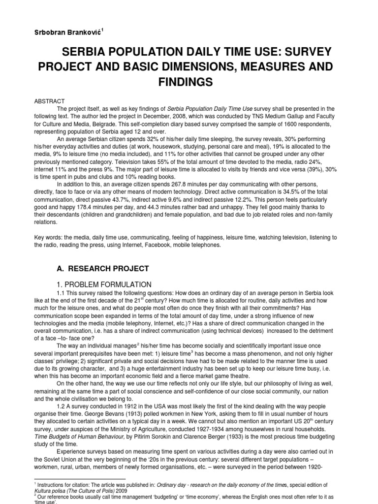Daily Time Use Survey | PDF | Politics