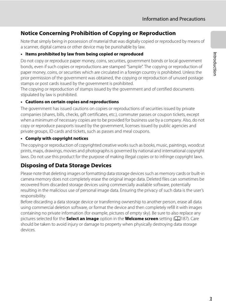 Notice Concerning Prohibition of Copying or Reproduction Items