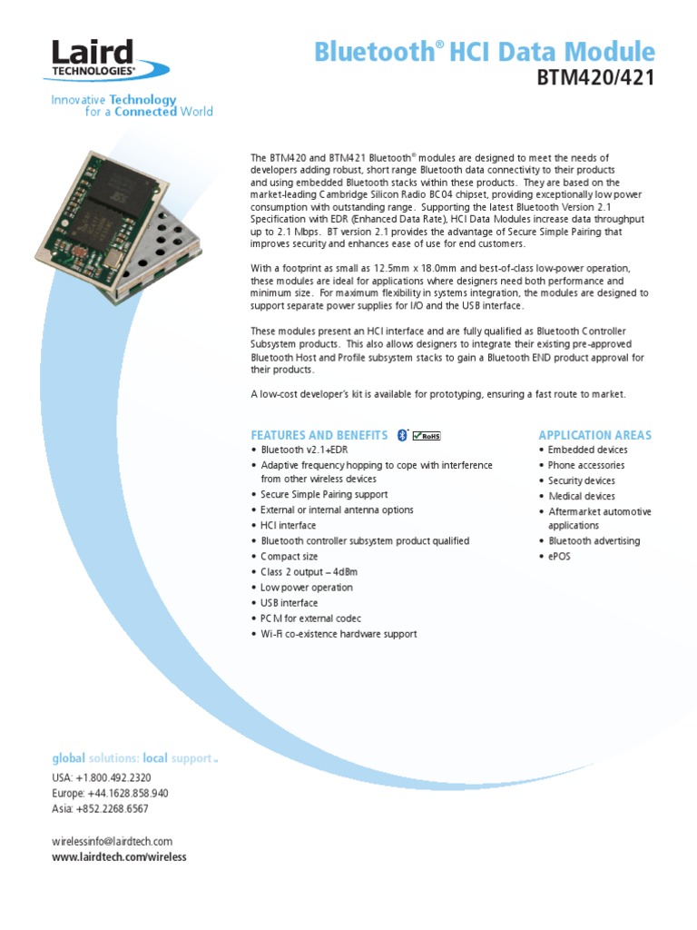 BTM420 - 421 Bluetooth HCI Data Module | PDF | Bluetooth | Electronic ...