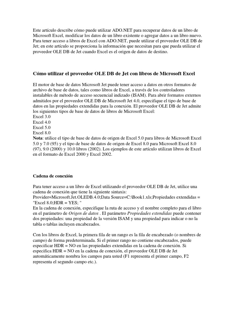 Cómo Puede Utilizar ADO - Con - EXCEL | PDF | Active X Data Objects ...