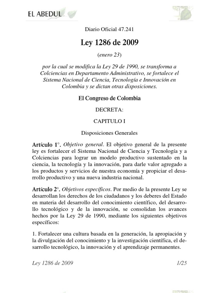 Actividades Ley 1286 de 2009 en Colombia | PDF | Innovación | Science