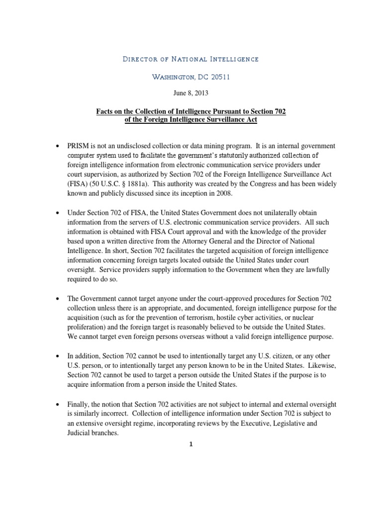 NSA - PRISM Program Fact Sheet | PDF | Politics