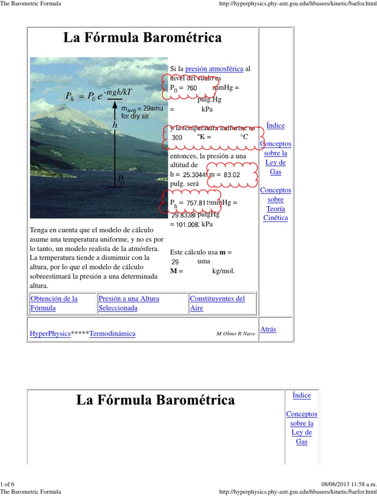 Fórmula Barométrica y Presión Atmosférica | PDF | Gases | Presión ...