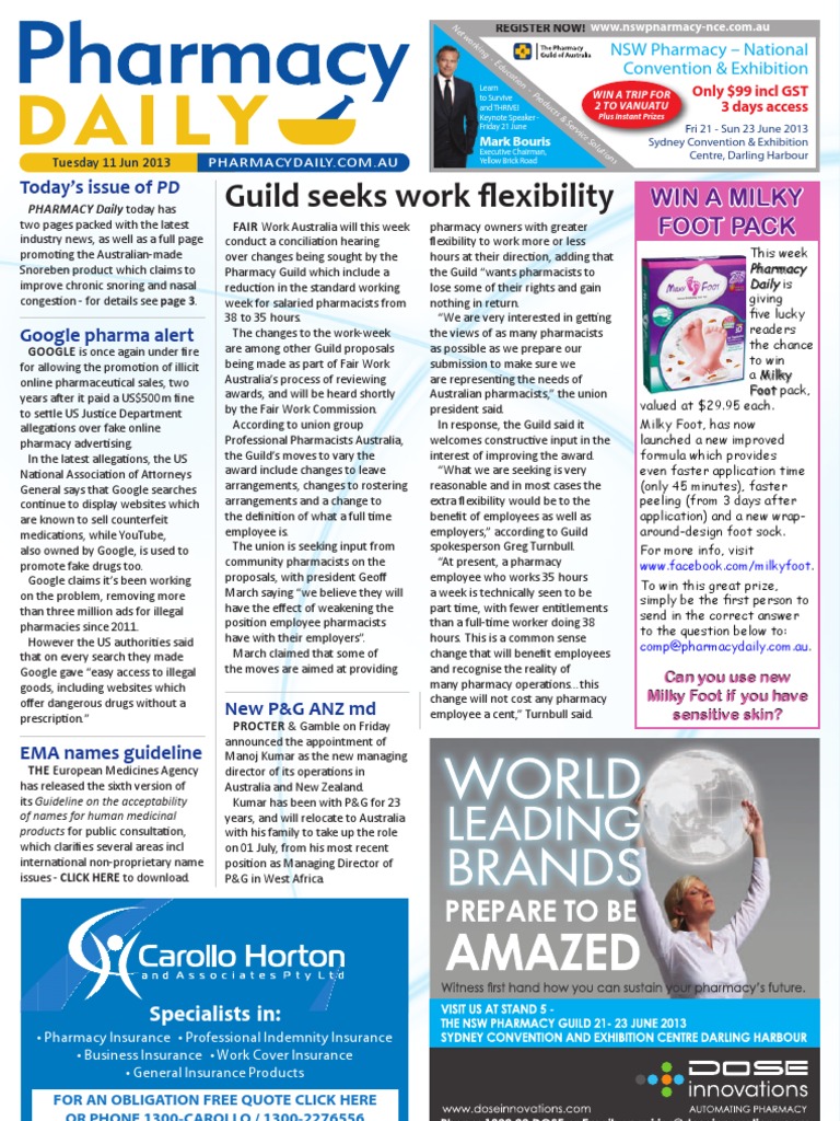 Pharmacy Daily For Tue 11 Jun 2013 Work Flexibility, Pharmacist Gongs