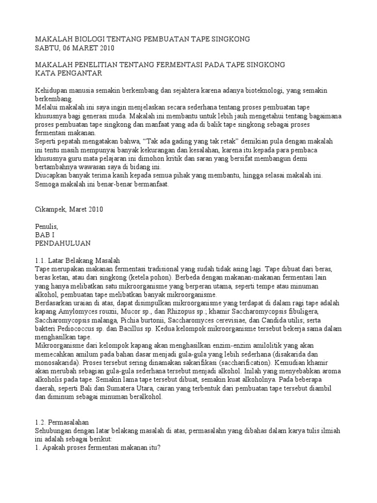 Makalah Biologi Tentang Pembuatan Tape Singkong