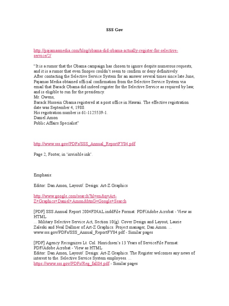Obama’s Selective Service Registration Confirmed | PDF | Selective ...
