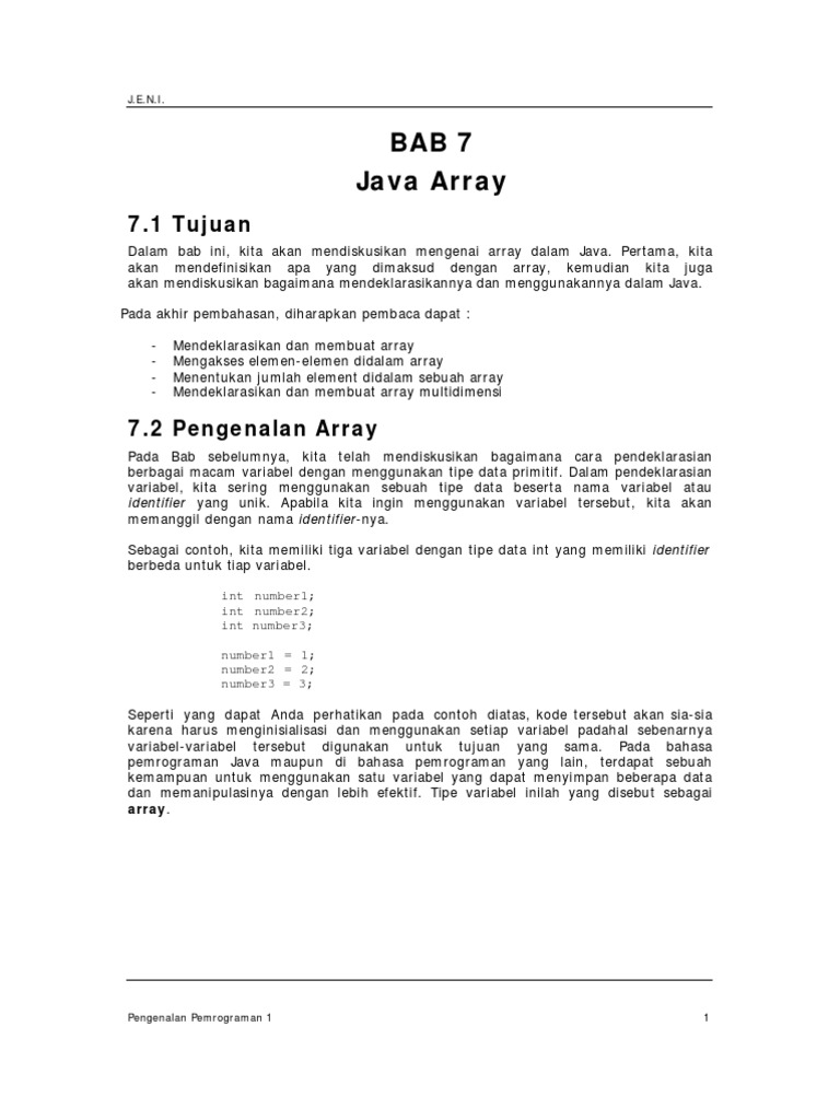 JENI Intro1 Bab07 Java Array | PDF