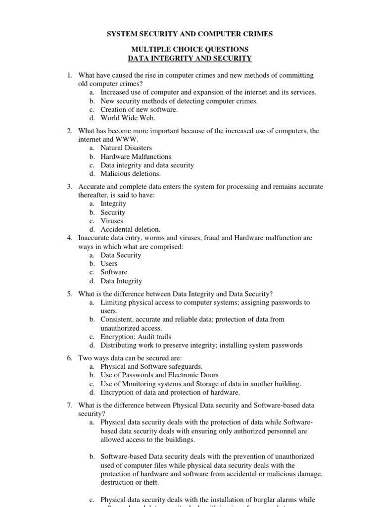 Data Integrity and Security Quiz | PDF | Computer Virus | Antivirus ...